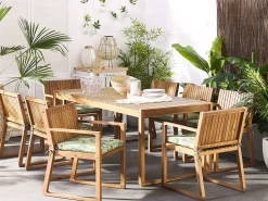 Gartenmöbel Set Akazienholz Hellbraun 8-Sitzer Auflagen Blattermuster Sassari