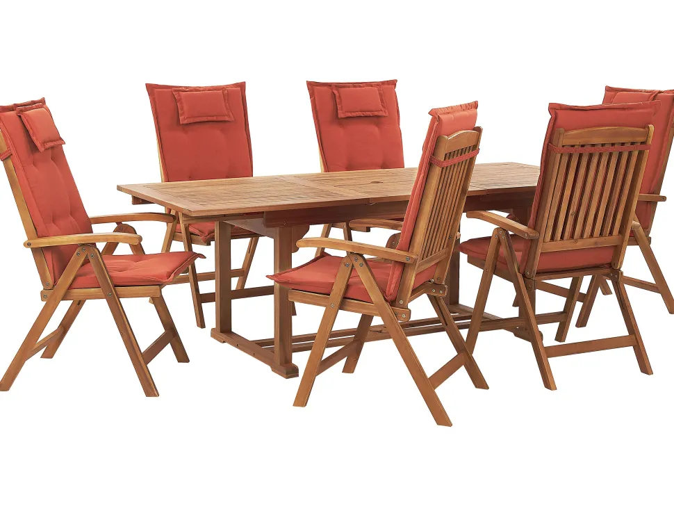 Gartenmöbel Set Akazienholz 6-Sitzer Rechteckig Auflagen Terracotta Java