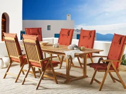 Gartenmöbel Set Akazienholz 6-Sitzer Rechteckig Auflagen Terracotta Java