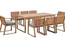 Gartenmöbel Set Akazienholz Hellbraun 8-Sitzer Auflagen Blau Sassari