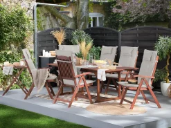 Gartenmöbel Set Akazienholz 6-Sitzer Rechteckig Auflagen Grau-Beige Toscana
