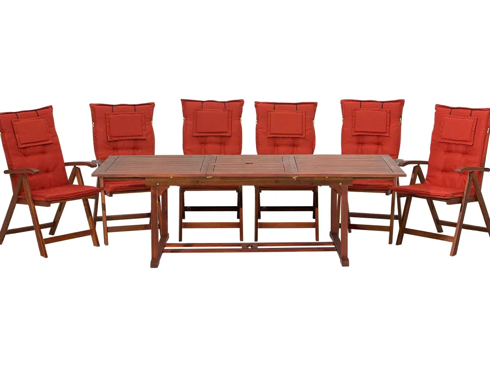 Gartenmöbel Set Akazienholz 6-Sitzer Rechteckig Auflagen Terracotta Toscana