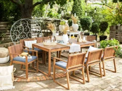 Gartenmöbel Set Akazienholz Hellbraun 6-Sitzer Auflagen Blau Sassari