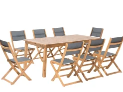 Gartenmöbel Set Akazienholz Hellbraun 8-Sizer Textilbespannung Grau Cesana