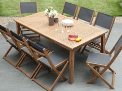 Gartenmöbel Set Akazienholz Hellbraun 8-Sizer Textilbespannung Grau Cesana