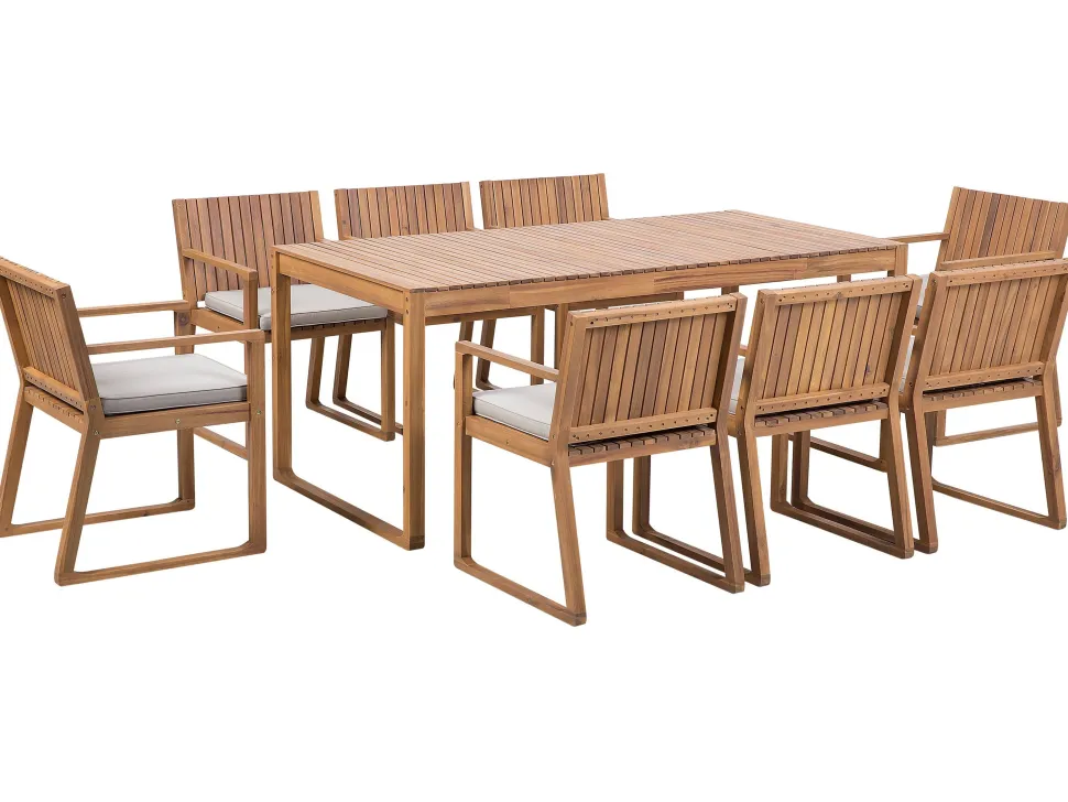 Gartenmöbel Set Akazienholz Hellbraun 8-Sitzer Auflagen Taupe Sassari