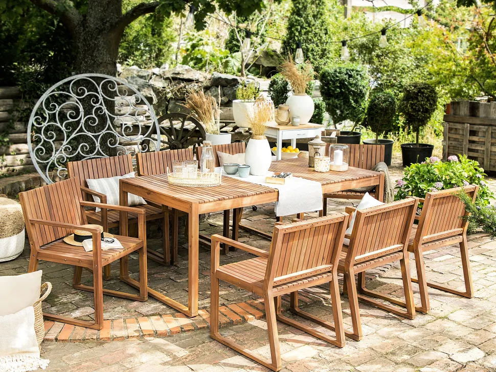 Gartenmöbel Set Akazienholz Hellbraun 8-Sitzer 10-Teilig Sassari