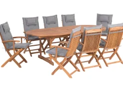 Gartenmöbel Set Akazienholz Hellbraun 8-Sitzer Auflagen Grau Maui