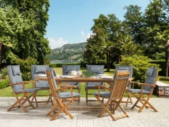 Gartenmöbel Set Akazienholz Hellbraun 8-Sitzer Auflagen Grau Maui