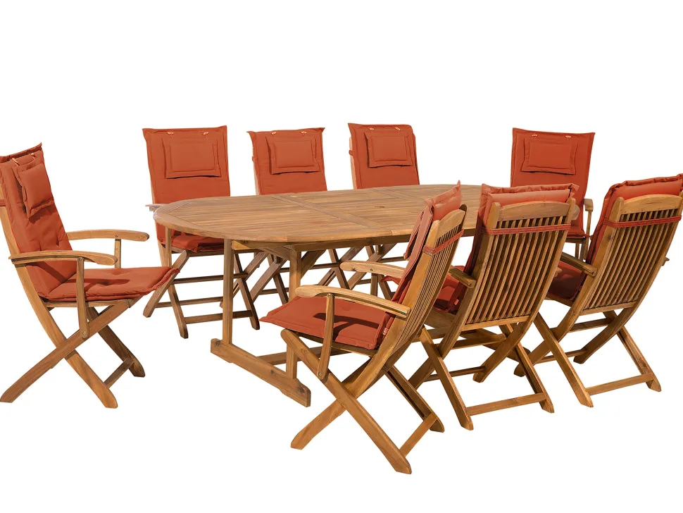 Gartenmöbel Set Akazienholz Hellbraun 8-Sitzer Auflagen Terracotta Maui