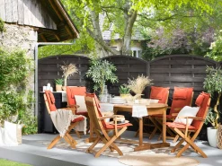 Gartenmöbel Set Akazienholz Hellbraun 8-Sitzer Auflagen Terracotta Maui