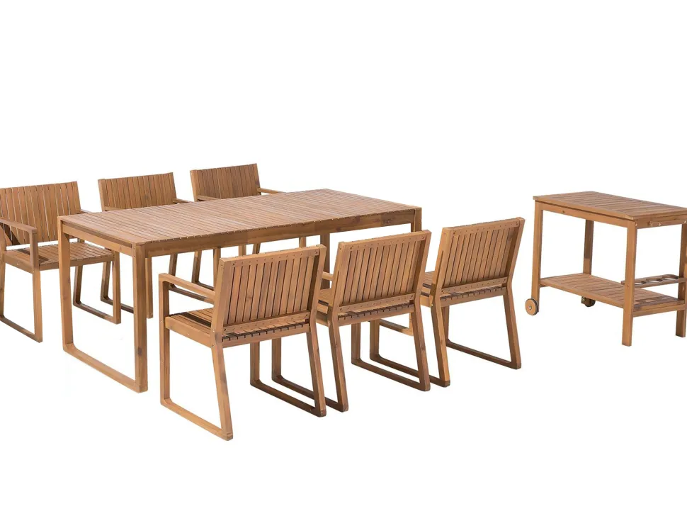Gartenmöbel Set Akazienholz Hellbraun 6-Sitzer 8-Teilig Sassari