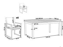 Gartenmöbel Set Aluminium Dunkelgrau 6-Sitzer Pancole