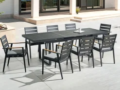Gartenmöbel Set Aluminium Schwarz 8-Sitzer Auflagen Grau Valcanetto/Taviano