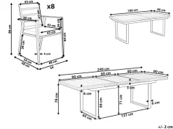 Gartenmöbel Set Aluminium Schwarz 8-Sitzer Auflagen Grau Valcanetto/Taviano