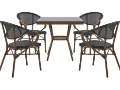 Gartenmöbel Set Aluminium Schwarz 4-Sitzer Stühle Schwarz Caspri