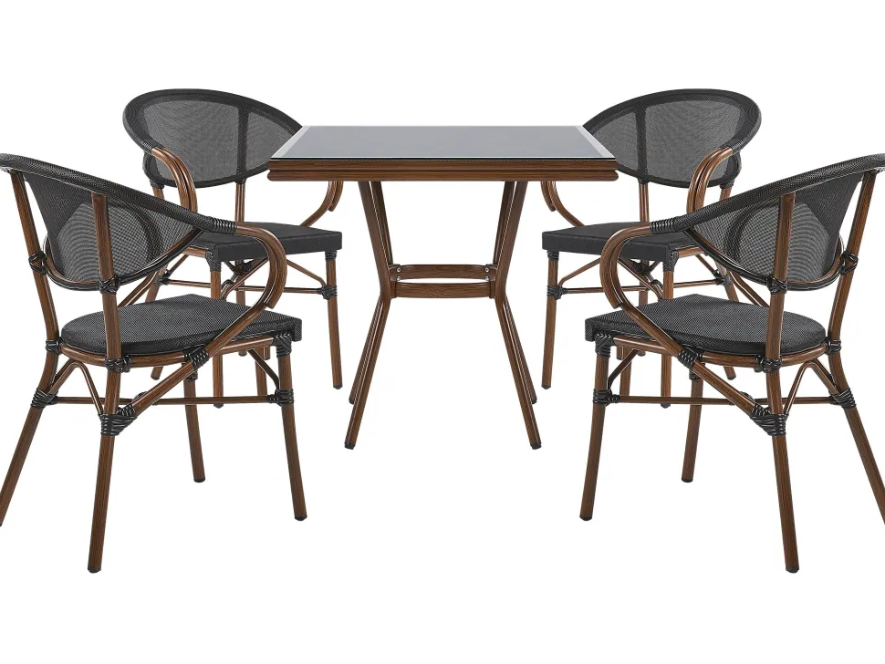 Gartenmöbel Set Aluminium Schwarz 4-Sitzer Stühle Schwarz Caspri