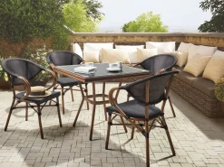 Gartenmöbel Set Aluminium Schwarz 4-Sitzer Stühle Schwarz Caspri