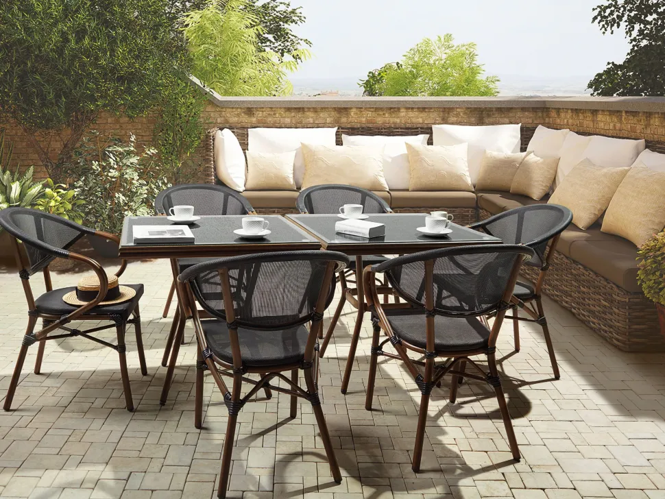 Gartenmöbel Set Aluminium Schwarz 4-Sitzer Stühle Schwarz Caspri