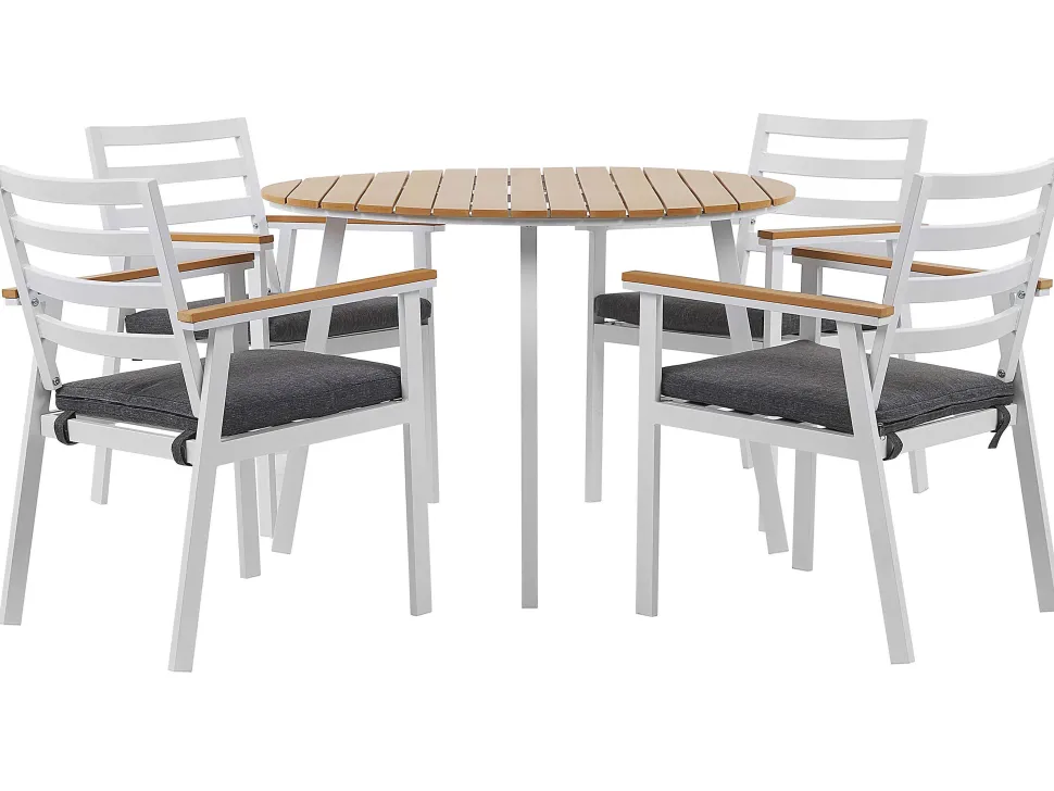 Gartenmöbel Set Aluminium Weis Auflagen Grau 4-Sitzer Cavoli