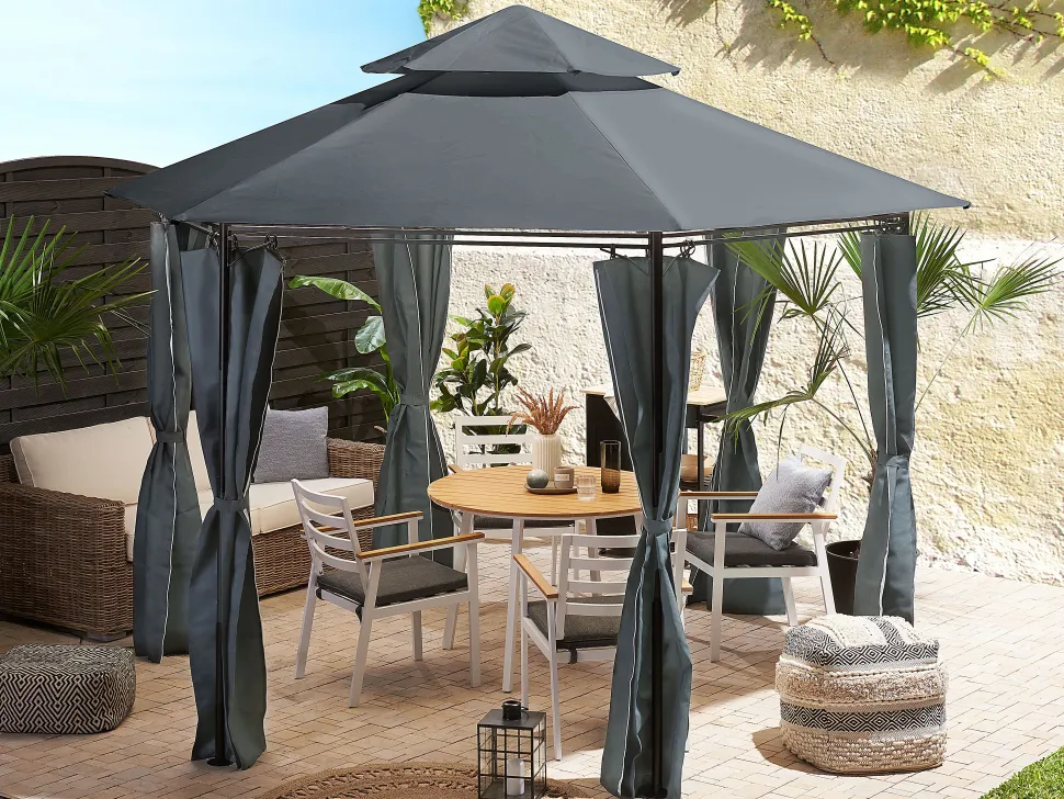 Gartenmöbel Set Aluminium Weis Auflagen Grau 4-Sitzer Cavoli