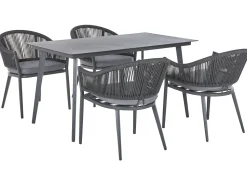 Gartenmöbel Set Aluminium / Flechtseil Grau 4-Sitzer Mileto
