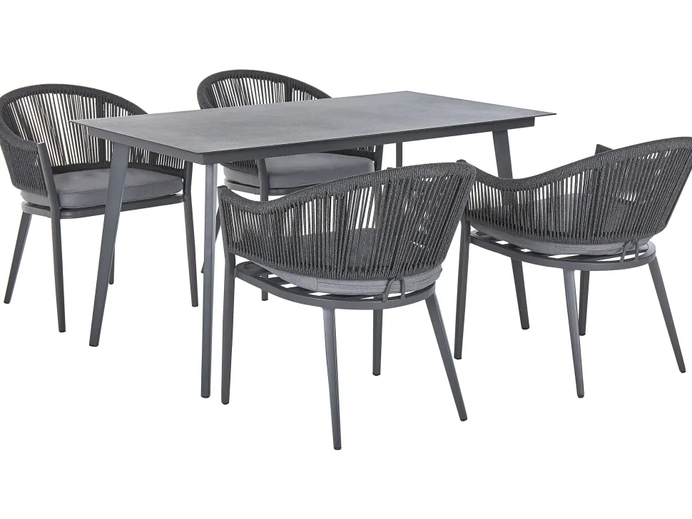 Gartenmöbel Set Aluminium / Flechtseil Grau 4-Sitzer Mileto
