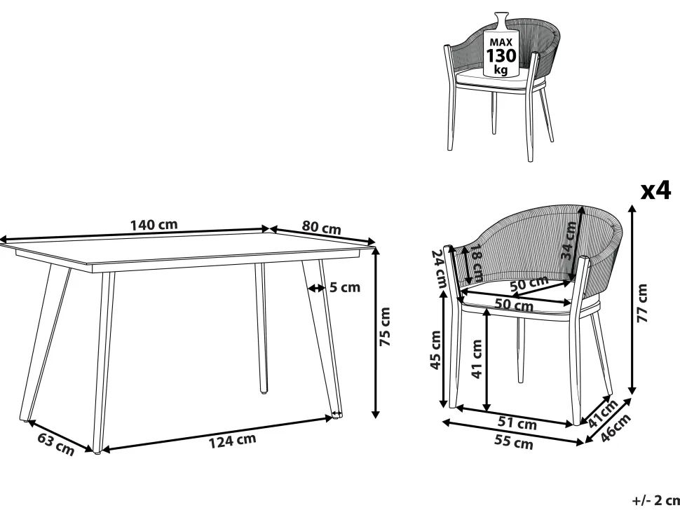 Gartenmöbel Set Aluminium / Flechtseil Grau 4-Sitzer Mileto