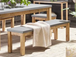 Gartenmöbel Set Beton / Akazienholz Grau Tisch Mit 2 Banken Ostuni