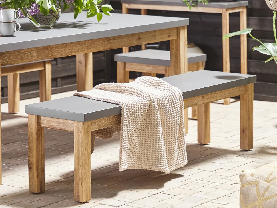 Gartenmöbel Set Beton / Akazienholz Grau Tisch Mit 2 Banken Ostuni