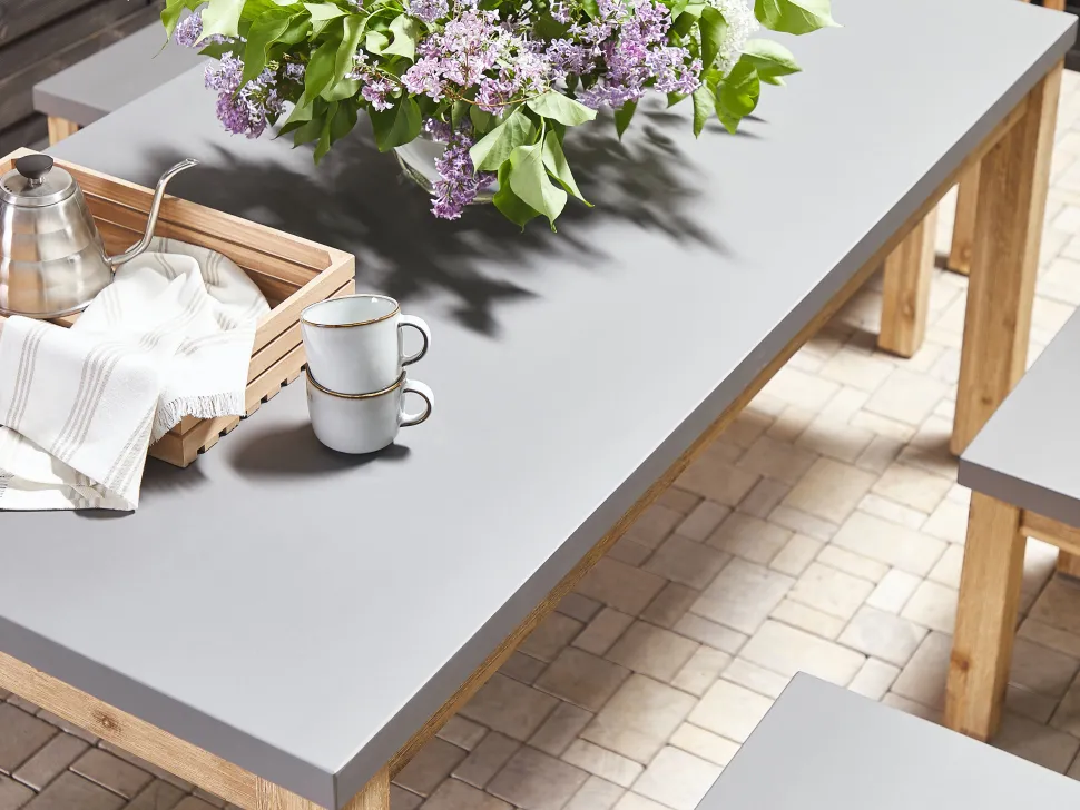 Gartenmöbel Set Beton / Akazienholz Grau Tisch Mit 2 Banken Ostuni