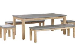 Gartenmöbel Set Beton / Akazienholz Grau 8-Sitzer 2 Banke 2 Hocker Ostuni