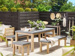 Gartenmöbel Set Beton / Akazienholz Grau 8-Sitzer 2 Banke 2 Hocker Ostuni