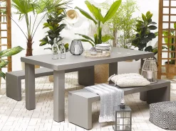 Gartenmöbel Set Beton Grau Tisch Mit 2 Banken U-Form Taranto