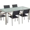 Gartenmöbel Set Crashglas 180 X 90 Cm 6Sitzer Stühle Textilbespannung Schwarz Grosseto