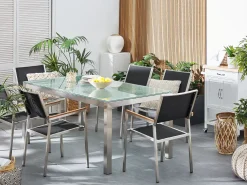 Gartenmöbel Set Crashglas 180 X 90 Cm 6Sitzer Stühle Textilbespannung Schwarz Grosseto