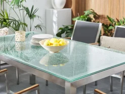 Gartenmöbel Set Crashglas 180 X 90 Cm 6Sitzer Stühle Textilbespannung Schwarz Grosseto