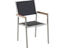 Gartenmöbel Set Crashglas 180 X 90 Cm 6Sitzer Stühle Textilbespannung Schwarz Grosseto
