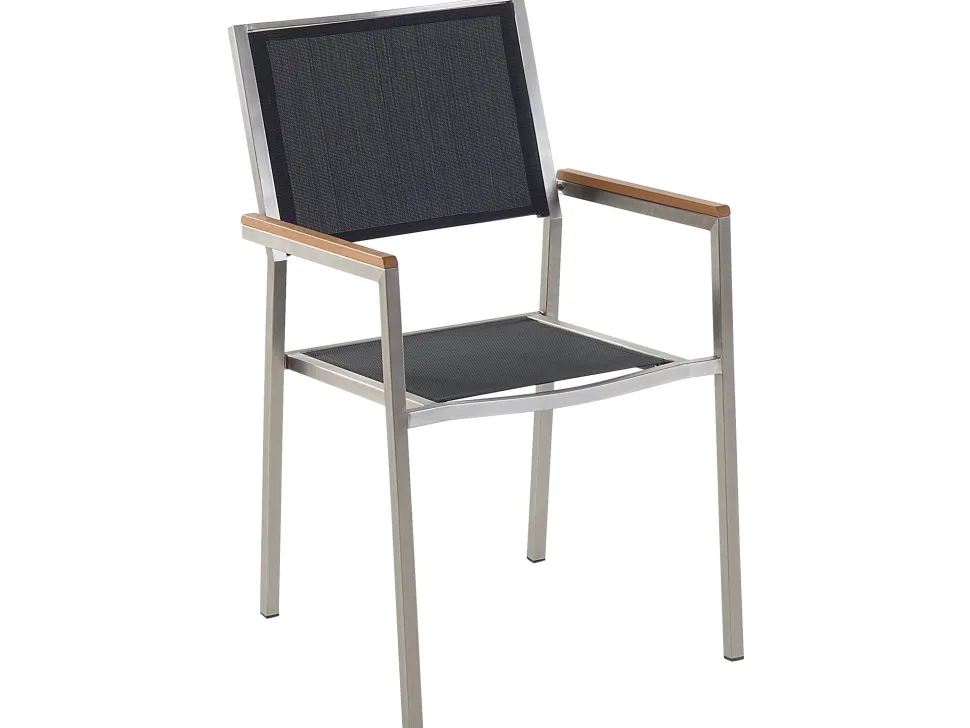 Gartenmöbel Set Crashglas 180 X 90 Cm 6Sitzer Stühle Textilbespannung Schwarz Grosseto