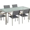 Gartenmöbel Set Crashglas 180 X 90 Cm 6Sitzer Stühle Textilbespannung Grau Grosseto