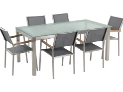 Gartenmöbel Set Crashglas 180 X 90 Cm 6Sitzer Stühle Textilbespannung Grau Grosseto