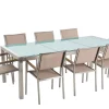 Gartenmöbel Set Crashglas 220 X 100 Cm 8-Sitzer Stühle Textilbespannung Beige Grosseto