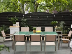 Gartenmöbel Set Crashglas 220 X 100 Cm 8-Sitzer Stühle Textilbespannung Beige Grosseto