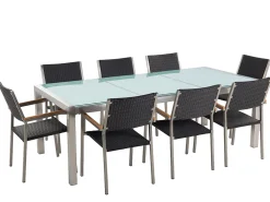 Gartenmöbel Set Crashglas 220 X 100 Cm 8-Sitzer Stühle Rattan Schwarz Grosseto