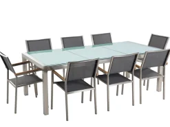 Gartenmöbel Set Crashglas 220 X 100 Cm 8-Sitzer Stühle Textilbespannung Grau Grosseto