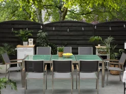 Gartenmöbel Set Crashglas 220 X 100 Cm 8-Sitzer Stühle Textilbespannung Grau Grosseto
