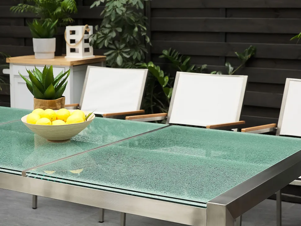 Gartenmöbel Set Crashglas 220 X 100 Cm 8-Sitzer Stühle Textilbespannung Grau Grosseto