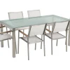 Gartenmöbel Set Crashglas 180 X 90 Cm 6Sitzer Stühle Textilbespannung Weis Grosseto
