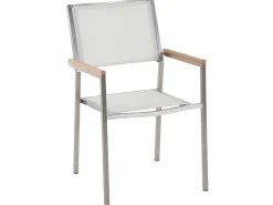 Gartenmöbel Set Crashglas 180 X 90 Cm 6Sitzer Stühle Textilbespannung Weis Grosseto