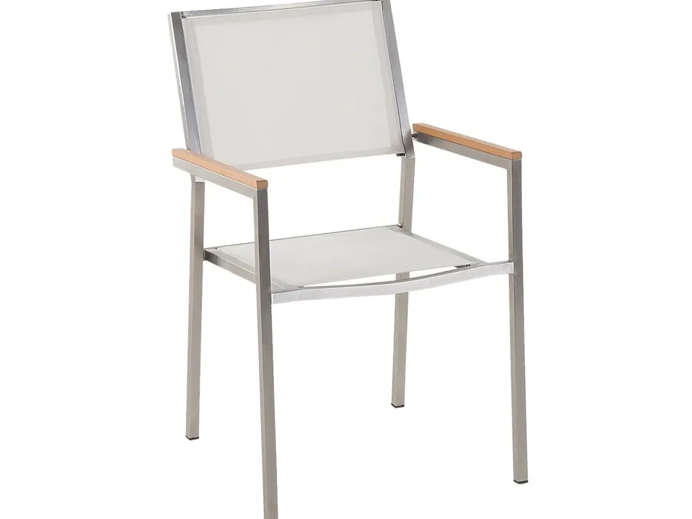 Gartenmöbel Set Crashglas 180 X 90 Cm 6Sitzer Stühle Textilbespannung Weis Grosseto